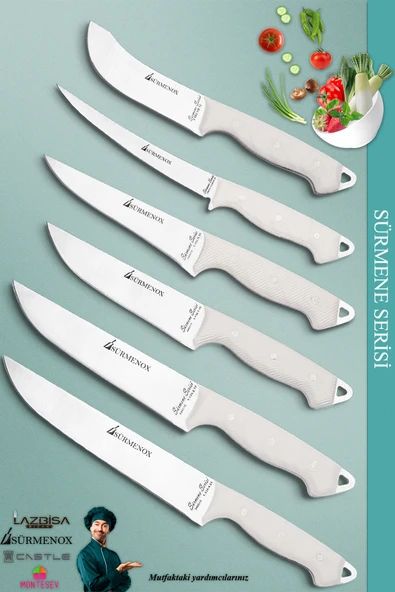 Sürmene Serisi Mutfak Bıçak Seti Et Ekmek Sebze Salata Fileto Bıçağı 6 Lı Set Beyaz (MFT-028)