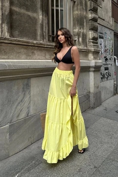 Audrey Fıfrlı Yırtmaç Detay Etek 4037 - 3