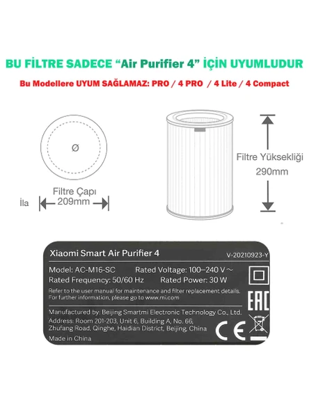 Akıllı Hava Temizleyci Hepa Filtre Xiaomi Smart Air Purifier 4 Modeline Uyumlu - 3