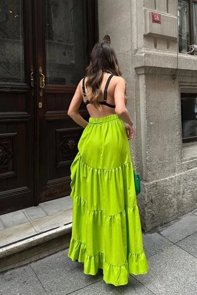 Audrey Fıfrlı Yırtmaç Detay Etek 4037 - 7