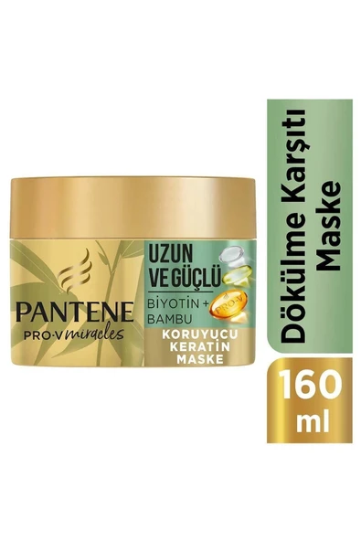 PANTENE Saç Bakım Maskesi Uzun Ve Güçlü, Keratin Koruyucu, Dökülme Karşıtı, Bambu + Biyotin 160 Ml Naturals