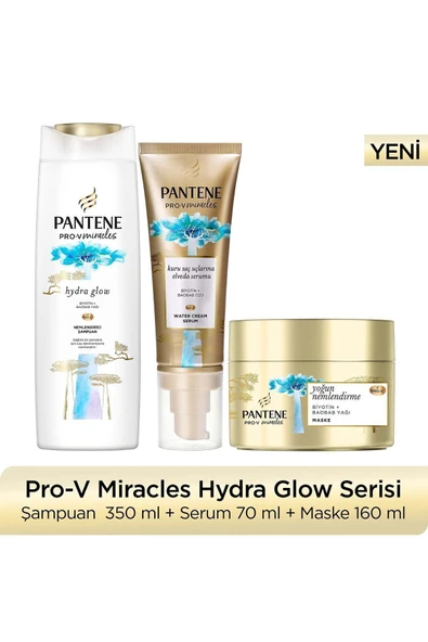 PANTENE Hydra Glow Nemlendirici Şampuan 350 ML + Nemlendirme Maskesi 160 ML + Saç Serumu 70 ML