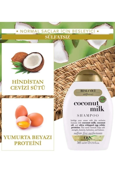OGX Kimyasal Işlem Görmüş, Boyalı Ve Kırılgan Saçları Yapılandırıcı Coconut Milk Şampuan 385.ml - 3
