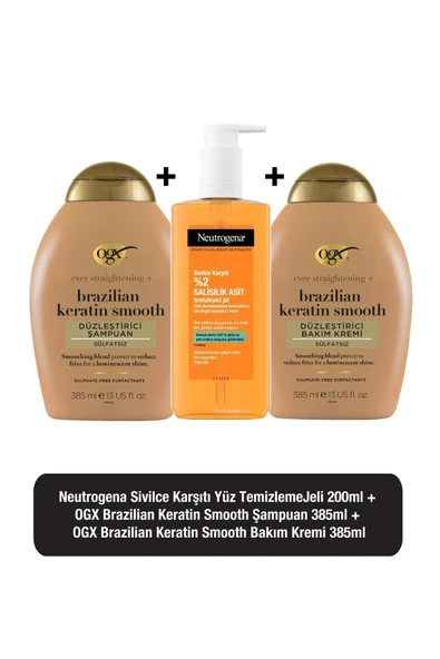 NEUTROGENA Sivilce Karşıtı Günlük Yüz Temizleme Jeli 200 Ml + Ogx Keratin Smooth Sülfatsız Şampuan ürün görseli 1