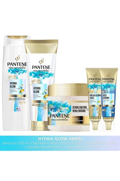 PANTENE Miracles Hydra Glow Şampuan + Saç Kremi 300 ml + Maske 300 ml + Gece Serumu 70 ml + Gündüz Serumu
