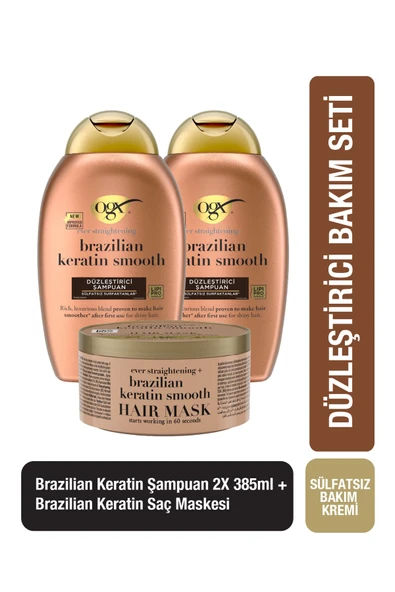 OGX Düzleştirici Brazilian Keratin Smooth Sülfatsız Şampuan X2 Sülfatsız Saç Maskesi