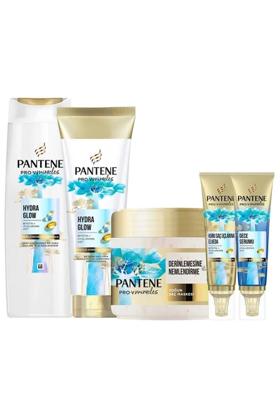 PANTENE Miracles Hydra Glow Şampuan + Saç Kremi 300 ml + Maske 300 ml + Gece Serumu 70 ml + Gündüz Serumu - 2