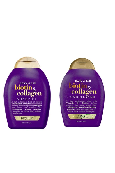 OGX Full Dolgunlaştırıcı Biotin & Collagen Şampuan 385 ml + Bakım Kremi 385 ml  29400494214