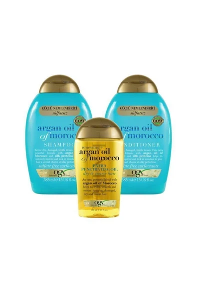 OGX Argan Oil Of Morocco Sülfatsız Şampuan + Saç Bakım Kremi + Argan Oil Of Morocco Saç Bakım Yağı - 2