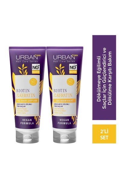 URBAN CARE Biotin&keratin Dökülmeye Eğilimli Saçlara Özel Şampuan 250 Ml+saç Kremi 250 Ml-vegan
