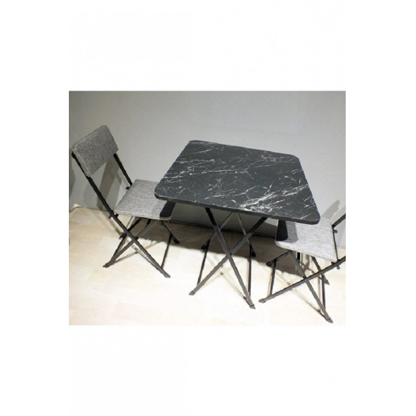 Mutfak Masa Takımı Siyah Mermer Desenli Kare - 70 cm