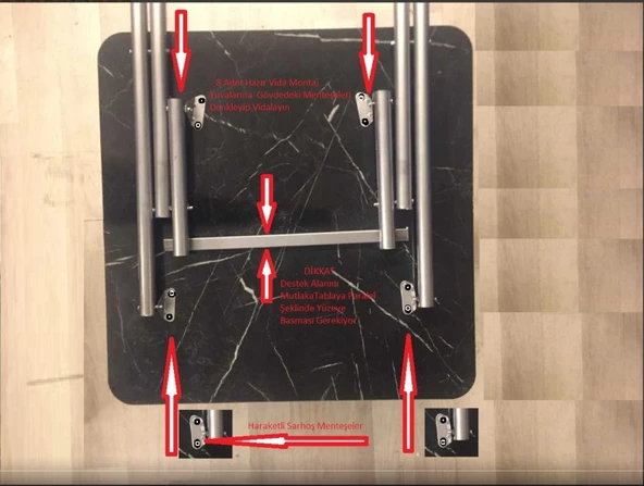 Mutfak Masa Takımı Siyah Mermer Desenli Kare - 70 cm - Resim 5