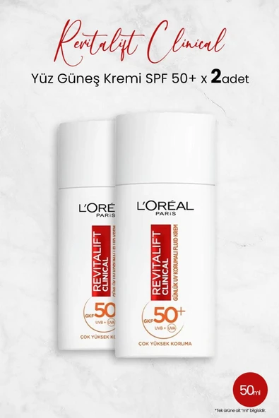 L'OREAL PARİS Loreal Paris Revitalift Clinical SPF 50+ Yüz Güneş Kremi 50 ml x 2 Adet