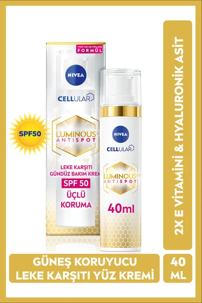 NIVEA Luminous630 Güneş Korumalı Leke Karşıtı Gündüz Yüz Kremi 40 Ml, Spf50, Hyaluronik Asit, E Vitamini