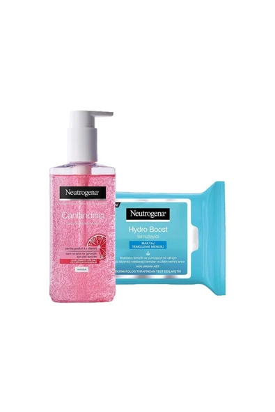 NEUTROGENA Yüz Yıkama Jeli Pembe Greyfurt 200 ml Ve Hydro Boost Makyaj Temizleme Mendili 25' Li