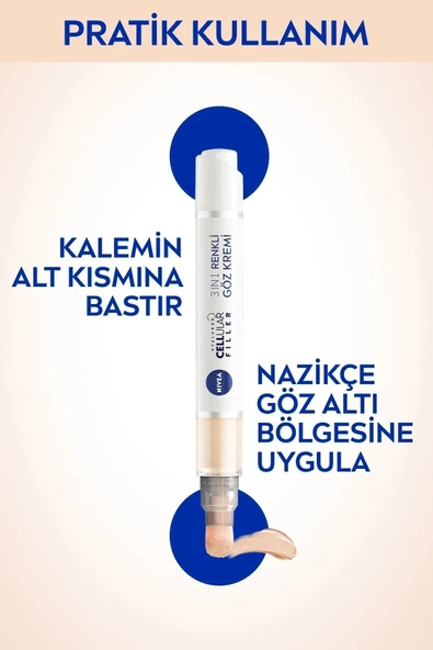 NIVEA Hyaluron Cellular Filler 3 in 1 Renkli Orta Ton Göz Bakım Kremi 4 ml Göz Altı Kapatıcısı - 4