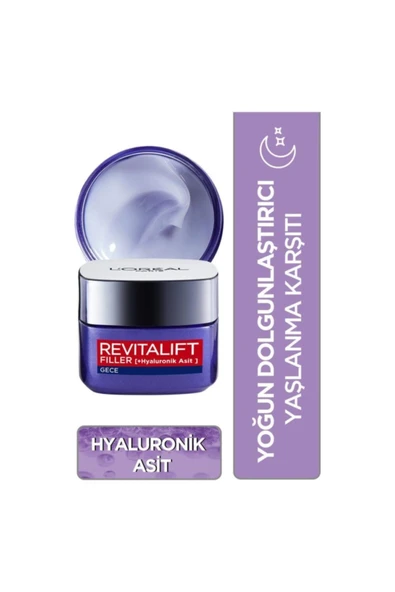 L'OREAL PARİS L'oréal Paris Revitalift Filler Yoğun Dolgunlaştırıcı Yaşlanma Karşıtı Gece Kremi 50ml - Hyaluronik