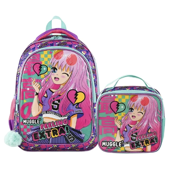Muggle 2 Bölmeli Anime Okul Çantası + Termoslu Beslenme Çantası