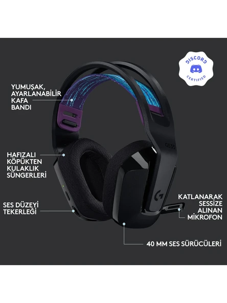 Logitech G G535 LIGHTSPEED Kablosuz Mikrofonlu Oyuncu Kulaklığı - Siyah - 6