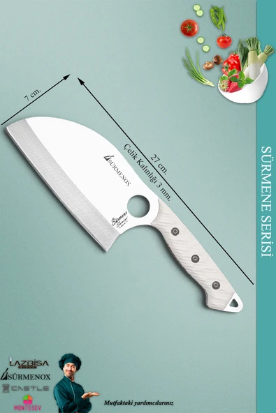 Sürmene Serisi Medium Almazan Mutfak Kamp Şef Bıçak Et Ekmek Sebze Kamp Şef Bıçağı Beyaz ( Mft-033 ) - 3