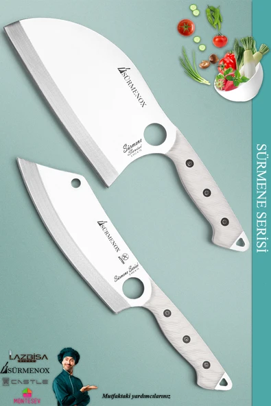 Sürmene Serisi Mutfak Kamp Şef Bıçak Seti Et Ekmek Salata Kamp Şef Bıçağı Beyaz 2 Li Set ( Mft-035 )