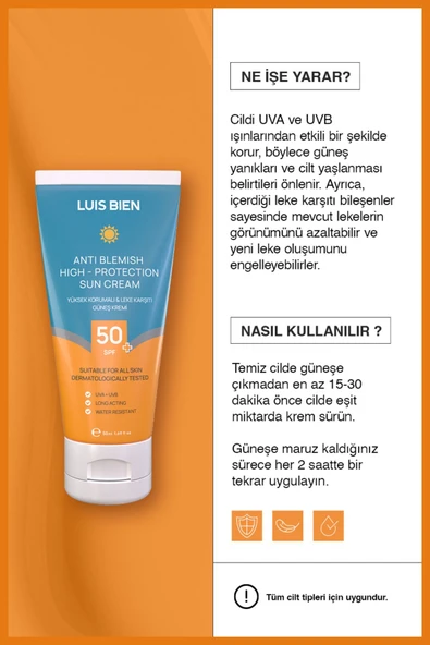 LUİS BİEN Leke Karşıtı SPF 50+ Güneş Kremi Yüksek Koruma Nemlendirici Tüm Cilt Tipleri İçin 2'li Set - 4