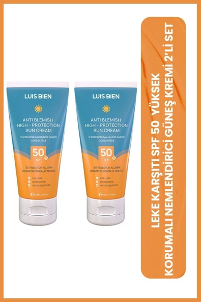 LUİS BİEN Leke Karşıtı SPF 50+ Güneş Kremi Yüksek Koruma Nemlendirici Tüm Cilt Tipleri İçin 2'li Set - 1