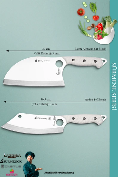 Sürmene Serisi Mutfak Kamp Şef Bıçak Seti Et Ekmek Salata Kamp Şef Bıçağı Beyaz 2 Li Set ( Mft-035 ) - 3