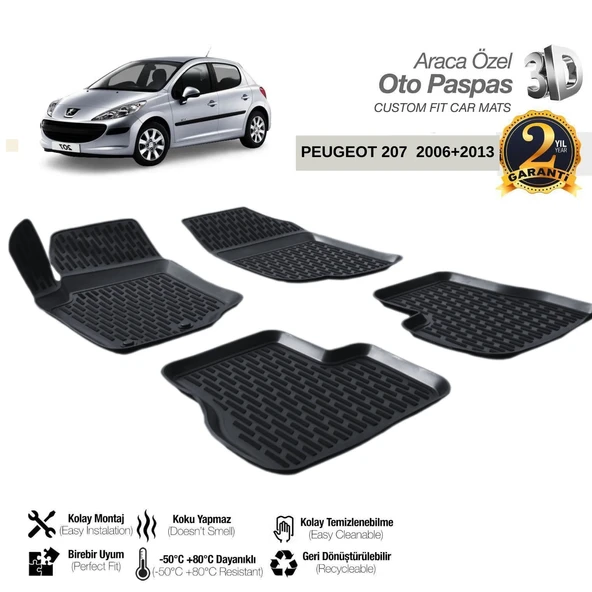 3D PASPAS SİYAH PEUGEOT 207 2006--2013