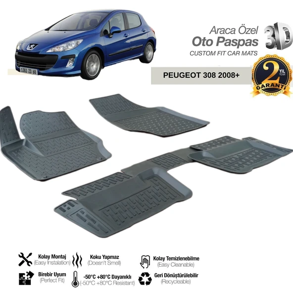 3D PASPAS SİYAH PEUGEOT 308 2008+