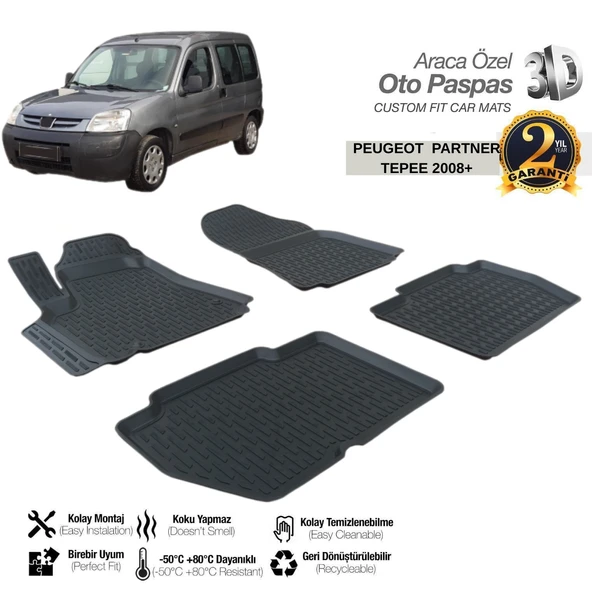 3D PASPAS SİYAH PEUGEOT PARTNER TEPEE   2008+