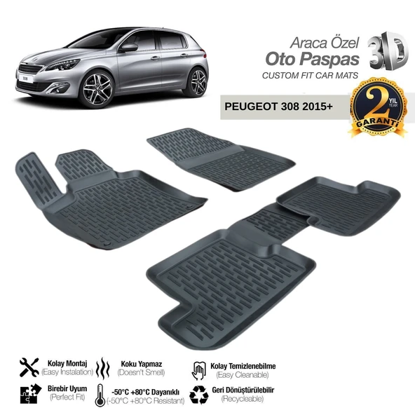 3D PASPAS SİYAH PEUGEOT 308 2015+