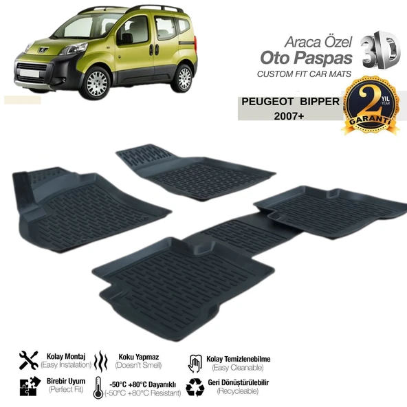 3D PASPAS SİYAH PEUGEOT BIPPER 2007+
