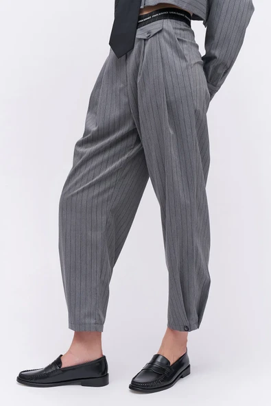 Beli Yazı Detaylı Jogger Pantolon Gri - 5
