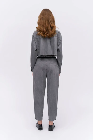 Beli Yazı Detaylı Jogger Pantolon Gri - 2