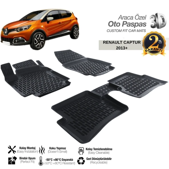 3D PASPAS SİYAH RENAULT CAPTUR 2013+