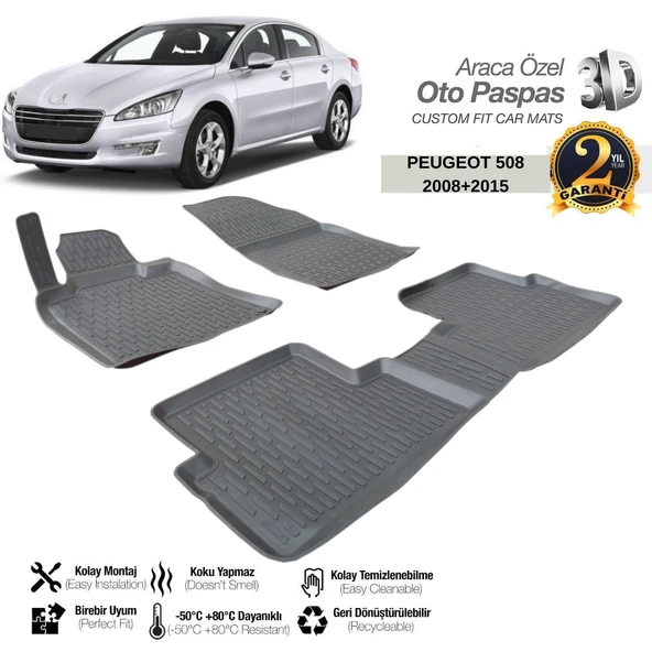 3D PASPAS SİYAH PEUGEOT 508 2008-2015