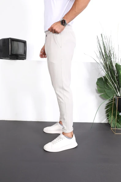 Premium Dokulu Duble Paça  Fit Pantolon - Taş - 5