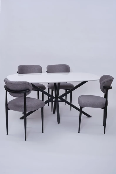 Çapraz Polo Demir High Gloss Yemek Masa Sandalye Takımı 90x160 - Resim 2