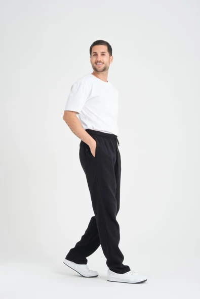 Hafif ve Rahat Müslin Baggy Erkek Pantolon - Siyah - 5