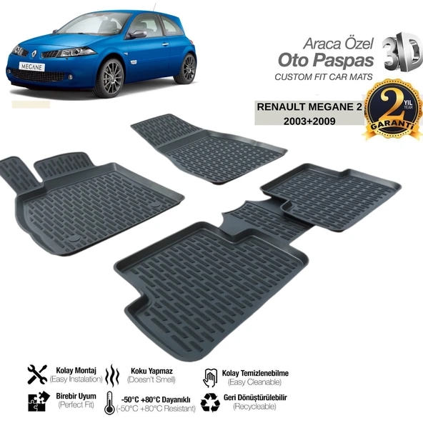 3D PASPAS SİYAH RENAULT MEGANE 2 2003-2009