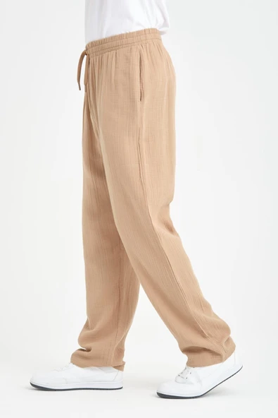 Hafif ve Rahat Müslin Baggy Erkek Pantolon - Tiramisu - 5