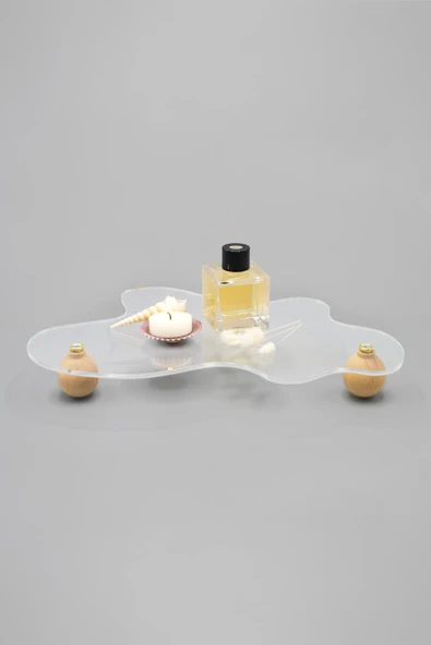 Ahşap Ayaklı Dalgalı Şeffaf, Dekoratif Düzenleyici, Sunumluk - 2