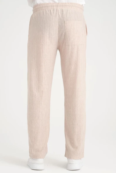 Düz Desenli Rahat Kalıp Beli Lastikli Baggy  Pantolon - Bej - 7