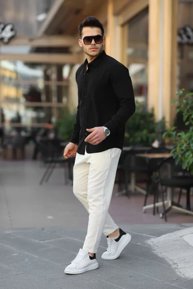 Duble Paça Katlamalı  Örme Keten Pantolon - Bej - 2