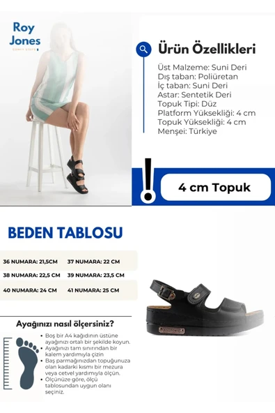 Roy Jones Kadın Ortopedik Anatomik Tabanlı Çift Bantlı Cırt Cırtlı Arkadan Tokalı Günlük Sandalet Terlik - 6