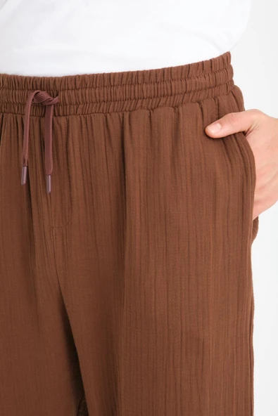 Hafif ve Rahat Müslin Baggy Erkek Pantolon - Kahve - 3