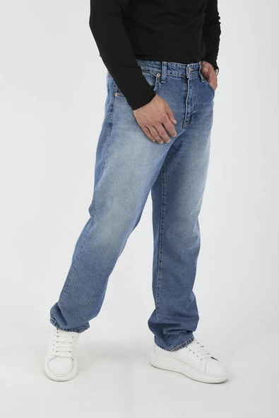Kot Baggy Kalıp Erkek Pantolon - Mavi - 3