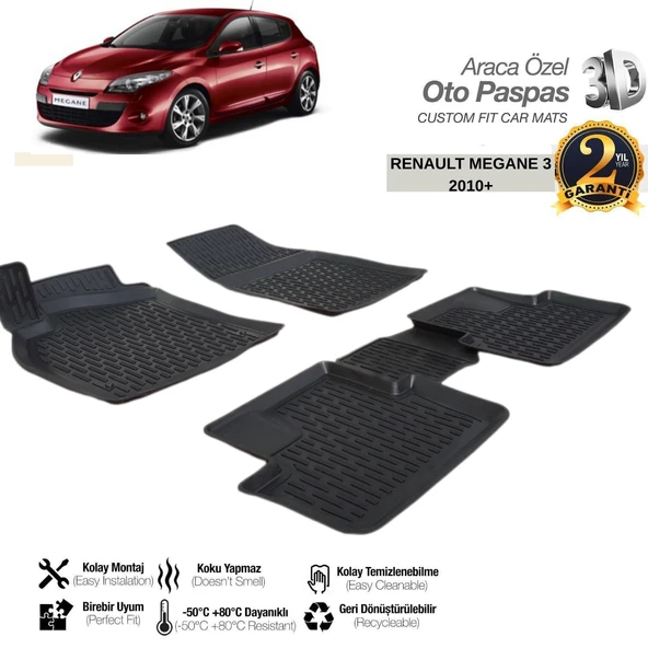 3D PASPAS SİYAH RENAULT MEGANE 3 2010+