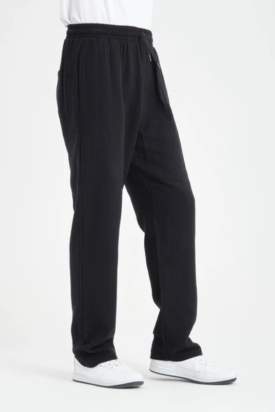 Hafif ve Rahat Müslin Baggy Erkek Pantolon - Siyah - 6